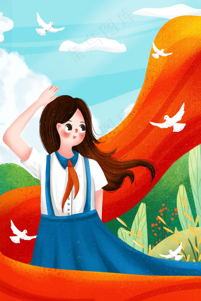 小清新建党节女孩敬礼