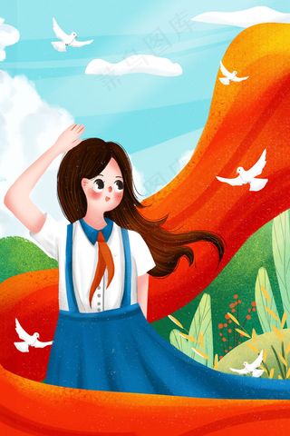 小清新建党节女孩敬礼