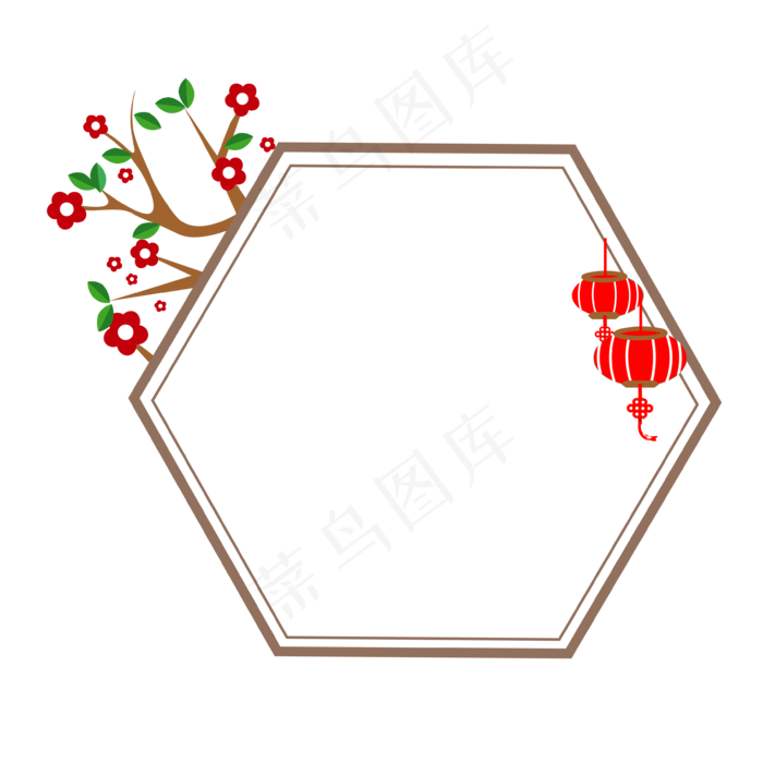 中国风边框新春红梅六边形造型框(5190X3488(DPI:300))ai矢量模版下载