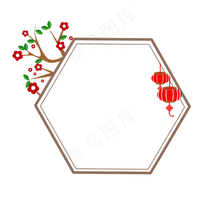 中国风边框新春红梅六边形造型框(5190X3488(DPI:300))ai矢量模版下载