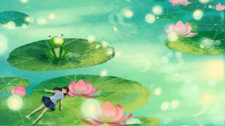 夏景立夏夏日绿色肌理荷花池女孩