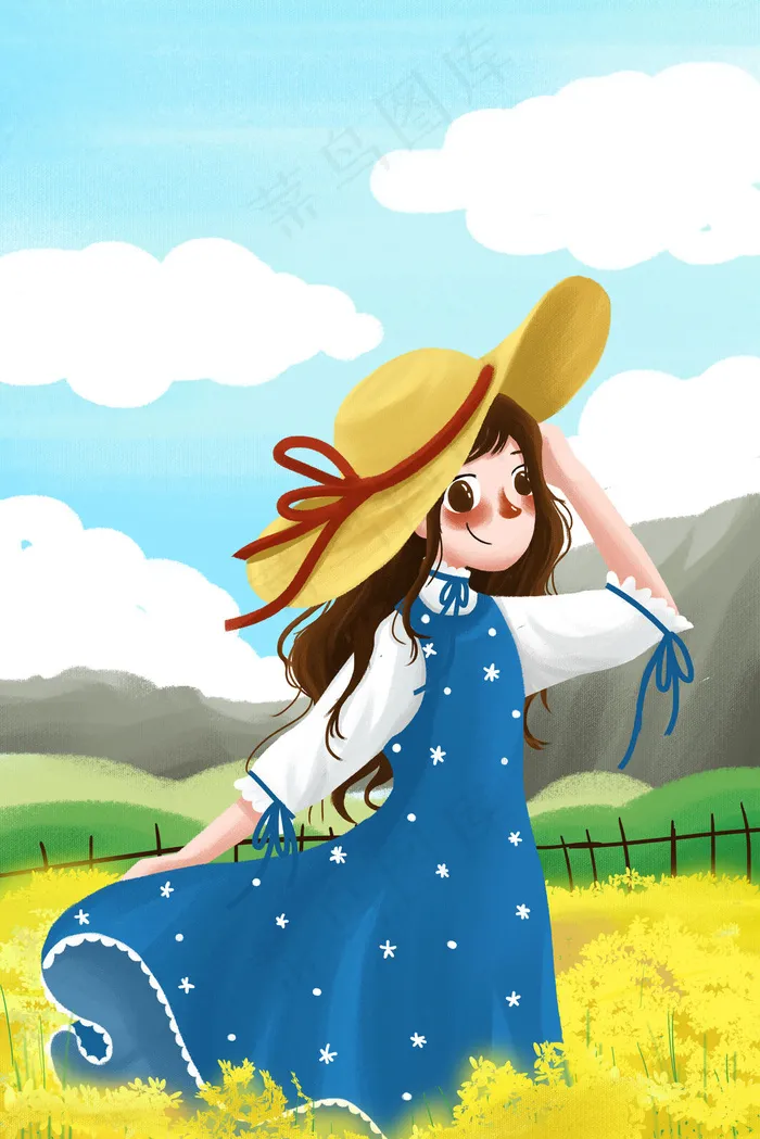 春天春季女孩油菜花花海春游旅游旅行唯美(3545X5315(DPI:96))psd模版下载