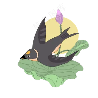 黑色的燕子和荷叶成功