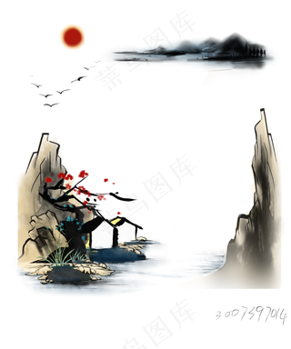 水墨风格山水边框