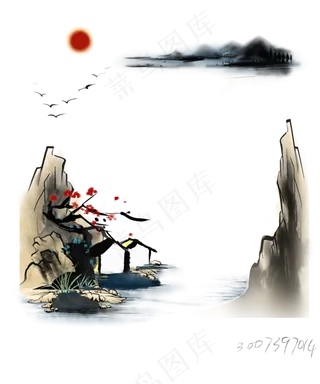 水墨风格山水边框