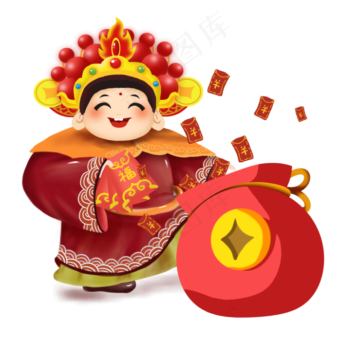 2019年春节新年卡通财神喜庆红包�,免抠元素