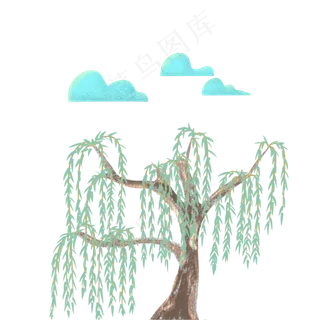 翠绿的柳枝漂浮的白云点缀着春色