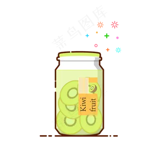 手绘矢量MBE风格猕猴桃水果罐头