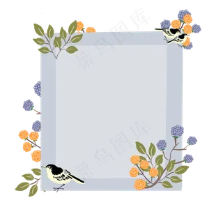 小花花鸟边框,免抠元素