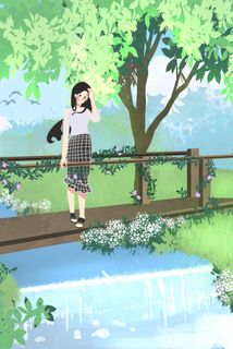 夏天瀑布女孩旅游