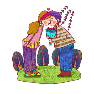 卡通风格春日情侣烂漫踏青出游