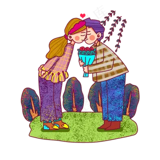 卡通风格春日情侣烂漫踏青出游