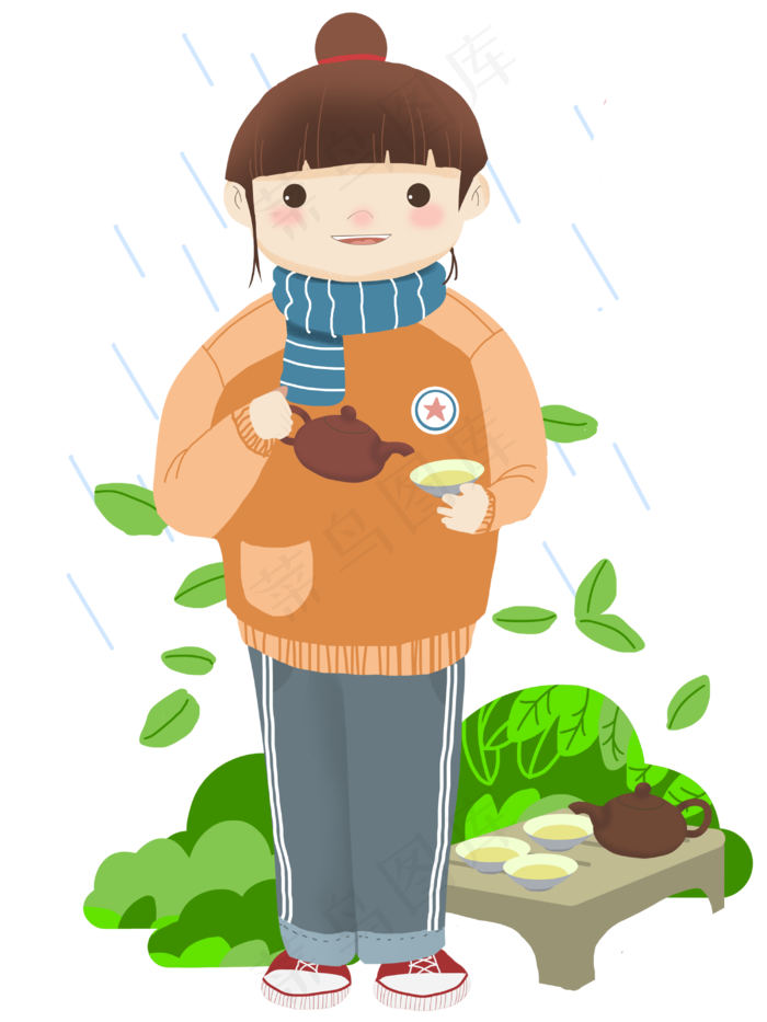 谷雨喝茶的小女孩