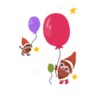 气球圣诞娃娃公公老人气球彩色星,免抠元素