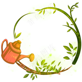 手绘植树节浇水边框,免抠元素