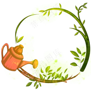 手绘植树节浇水边框,免抠元素