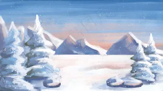 油画风格冬季风景