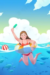 夏天沙滩夏日夏景游泳 夏天沙滩夏日夏景游泳