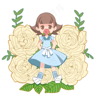 春分人物和黄色鲜花,免抠元素