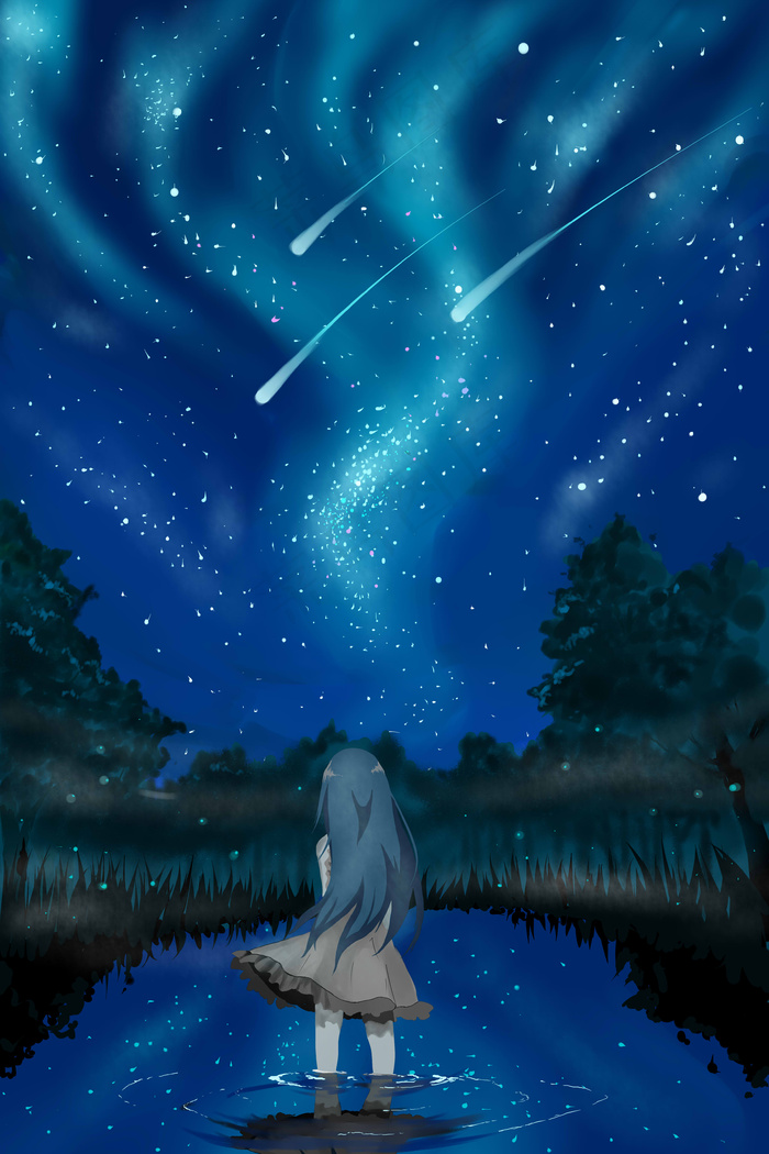 仲夏夜的少女与银河(3545X5315(DPI:300))psd模版下载