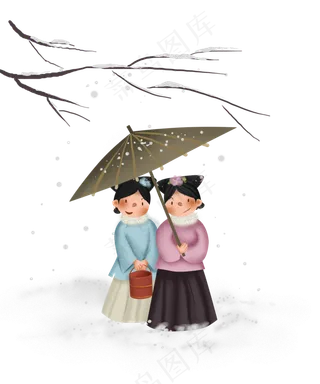 中国风雪天清宫宫女,免抠元素