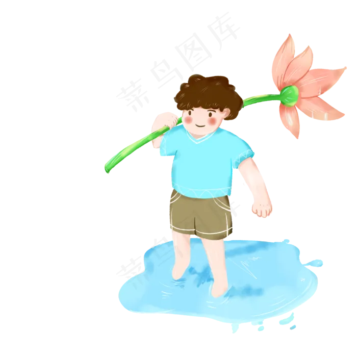 夏季大暑荷花小男孩(2000X2000(DPI:300))psd模版下载