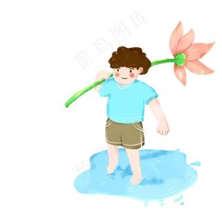 夏季大暑荷花小男孩 夏季大暑荷花小男孩