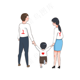 一家人手牵手游玩