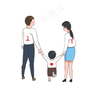 一家人手牵手游玩