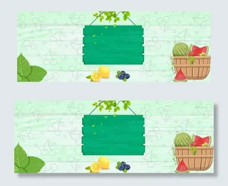 新鲜水果篮简约木纹蓝色banner