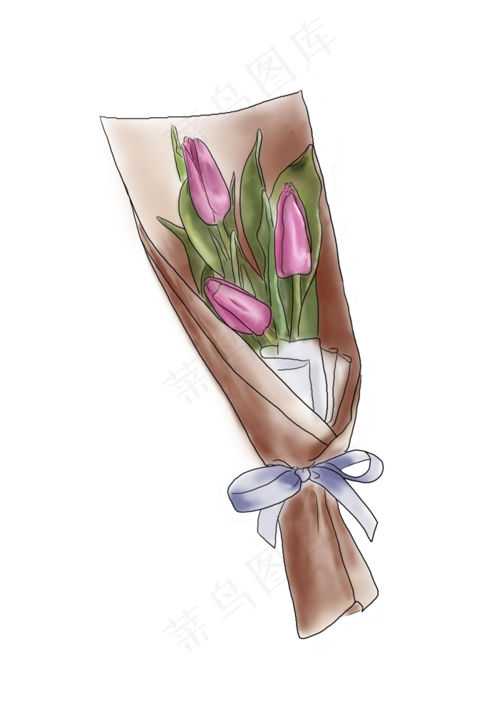 520手绘郁金香花束(3508X4961(DPI:300))psd模版下载