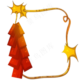 手绘爆竹橙色边框,免抠元素