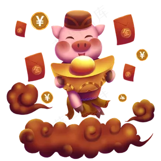 猪年恭喜发财手绘免抠元素