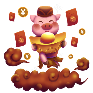 猪年恭喜发财手绘免抠元素