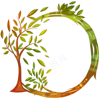 手绘植树节叶子边框,免抠元素