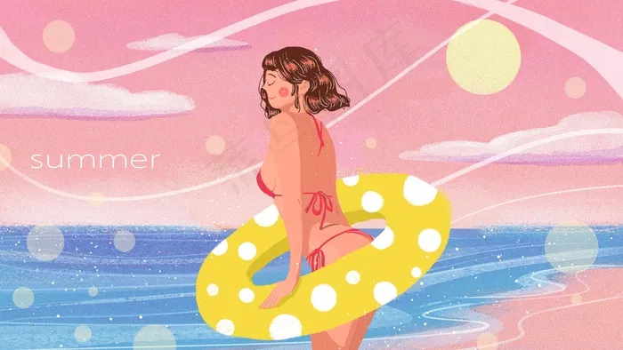 你好夏天清凉夏天海边沙滩比基尼女孩(2880X1620(DPI:300))psd模版下载