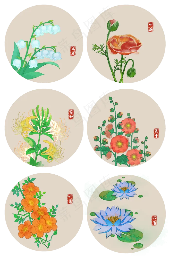 夏花套图PNG素材(2000X3020(DPI:300))psd模版下载