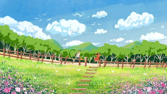 情人节情侣出门旅行小清新风景