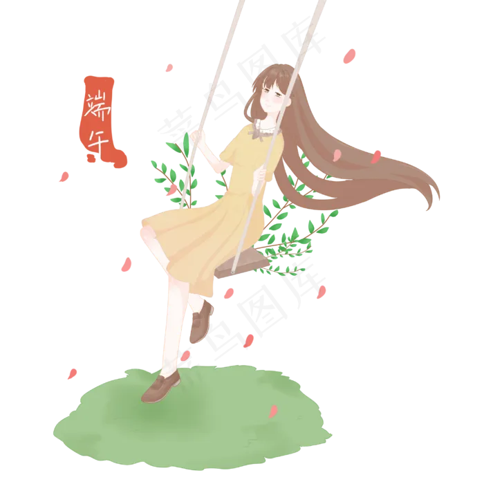 荡秋千长发女孩(3000X3000(DPI:300))psd模版下载