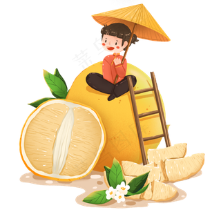 趣味应季水果之秋季柚子和打伞女