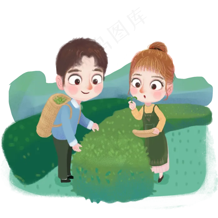 谷雨采茶叶的小孩(2000X2000(DPI:300))psd模版下载