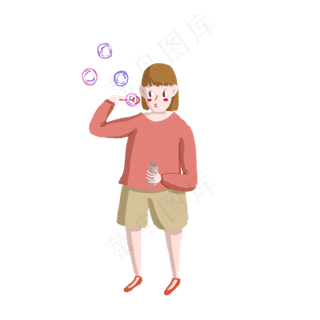 吹泡泡的小女孩PNG