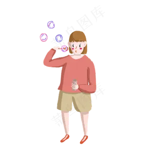 吹泡泡的小女孩PNG