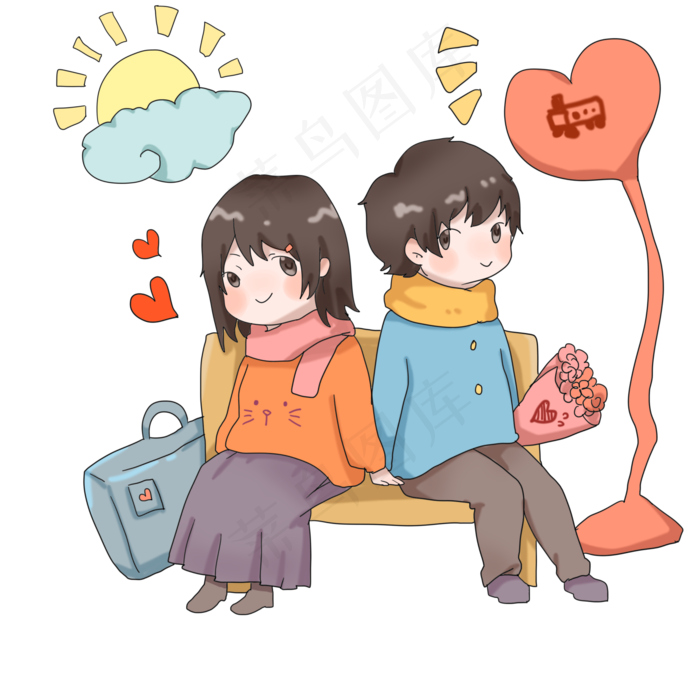 手绘情人节送花插画