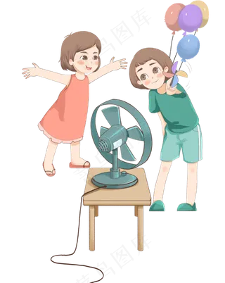 乘凉扇风玩耍小朋友