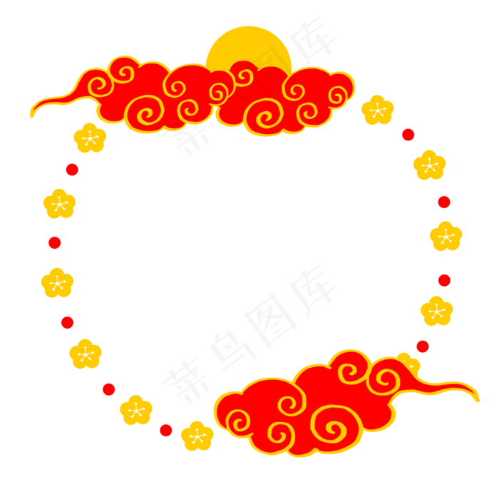 红色祥云花朵装饰边框,免抠元素(2000X2000(DPI:300))psd模版下载