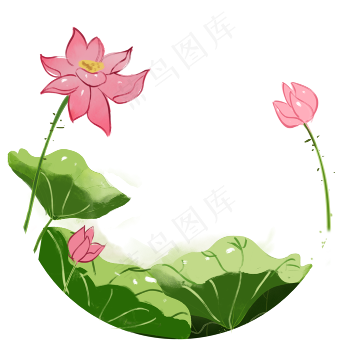 圆形复古绿色荷花边框免扣(3543X3587(DPI:300))psd模版下载