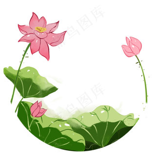 圆形复古绿色荷花边框免扣