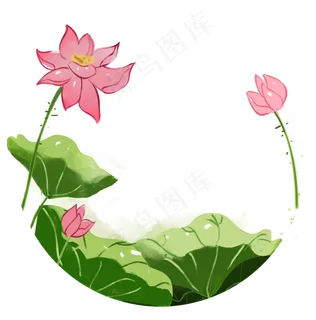 圆形复古绿色荷花边框免扣 圆形复古绿色荷花边框免扣