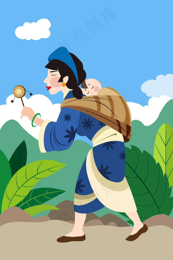 扁平风母亲节母子配图(3545X5315(DPI:300))ai矢量模版下载